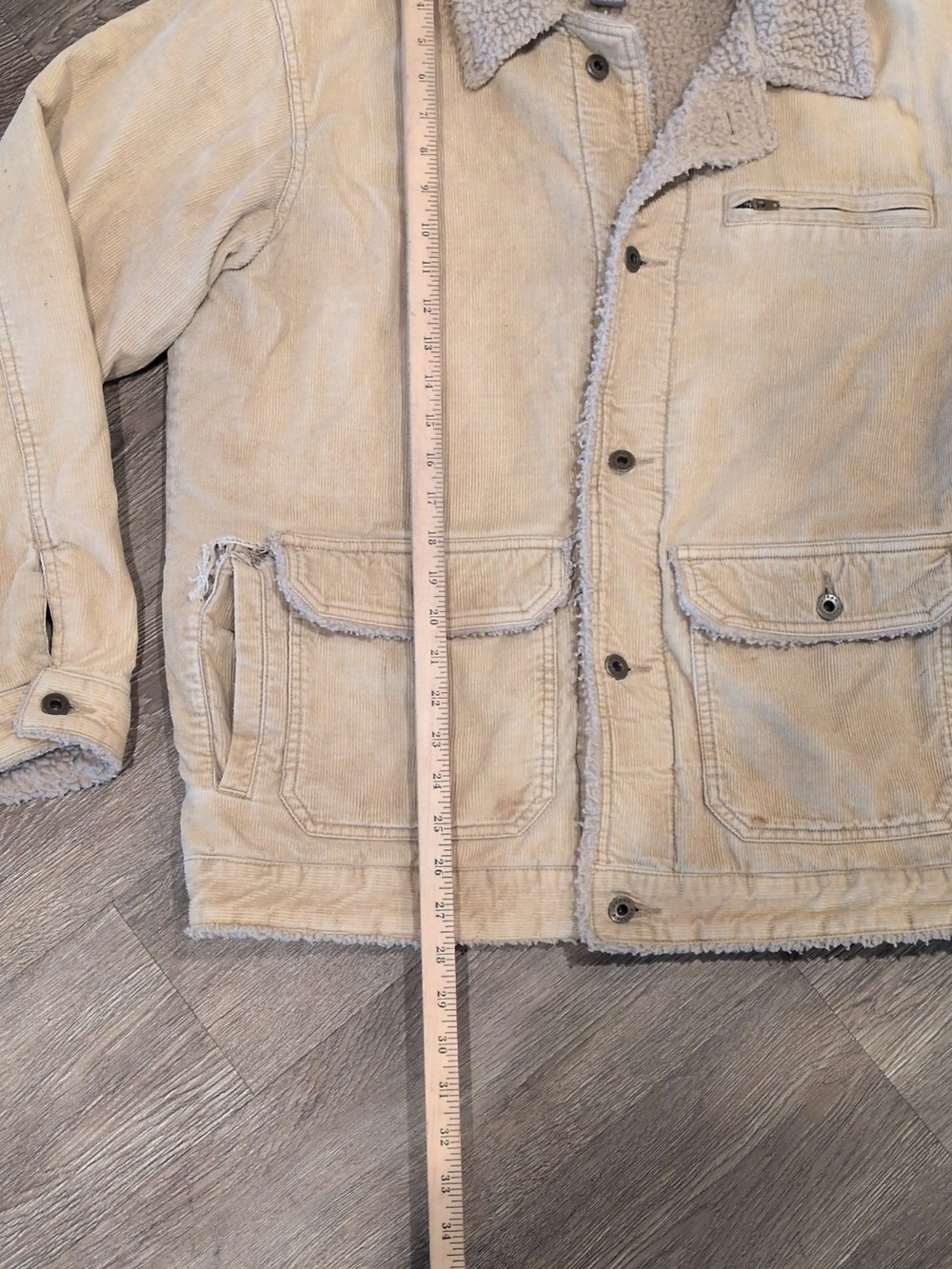 Vintage Y2K Worn Urban Pipeline Up Khaki Tan Corduroy Sherpa Men's Medium Coat - Picture 7 of 10